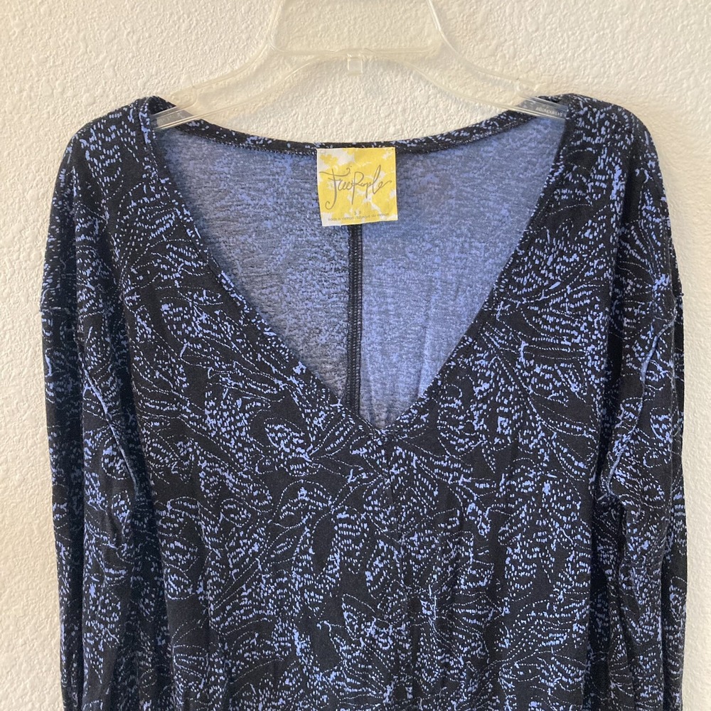 Free People Tunic Top Size Small Black & Blue Combo Loose Fit Crop Back Sahara - Picture 3 of 13